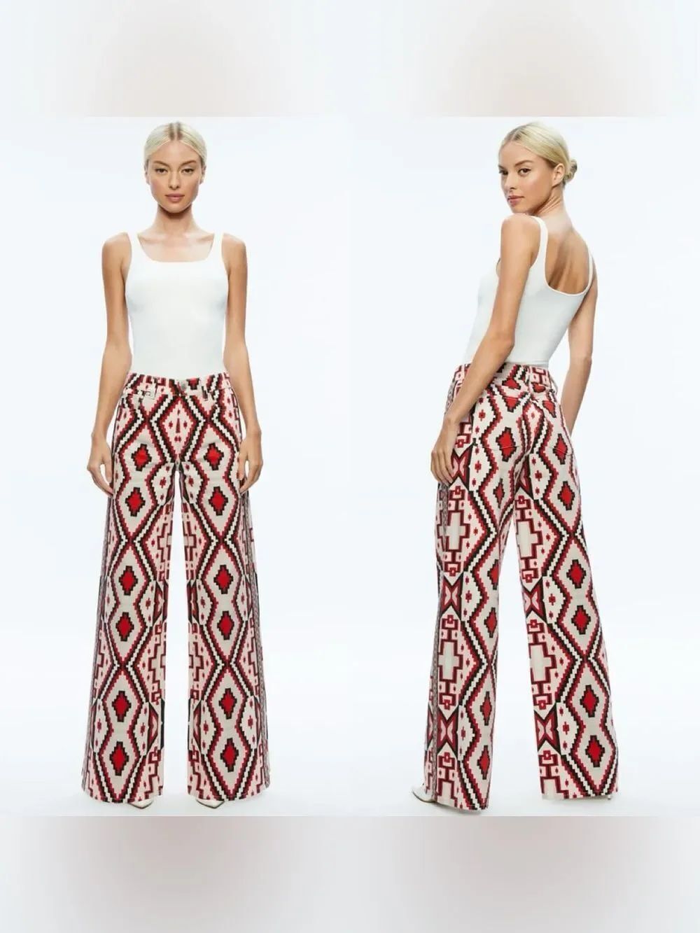 Alice + Olivia TRISH MID RISE BAGGY JEAN in “Dream Home Bright Ruby”